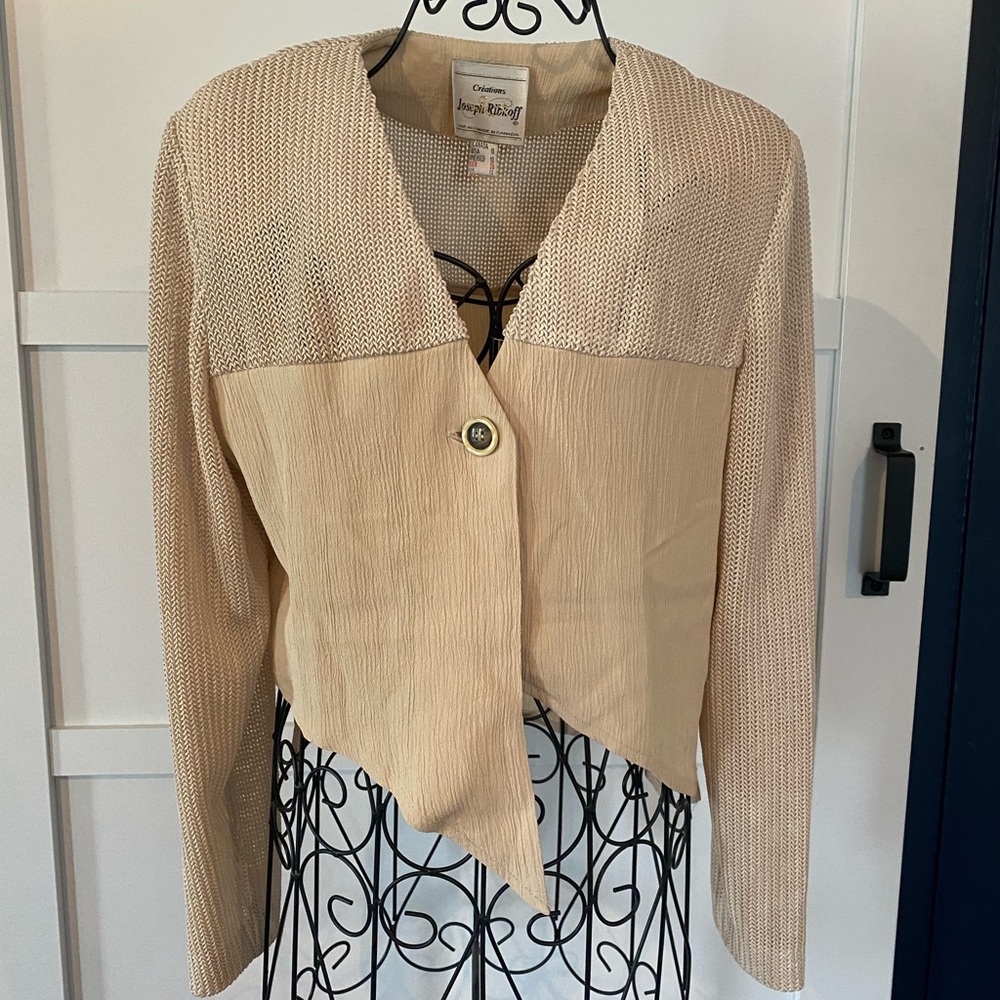 Joseph Ribkoff Two-Tone Beige Knit & Pleated Blazer